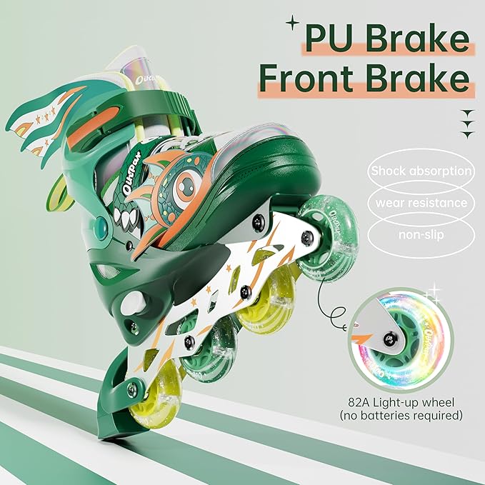 Children's Adjustable Inline Skates with 4-Size Adjustable Fit, Inline Skates with Triple Safety Straps & LED Light Wheels Perfect for Beginners,Ideal Gift for Boys & Girls