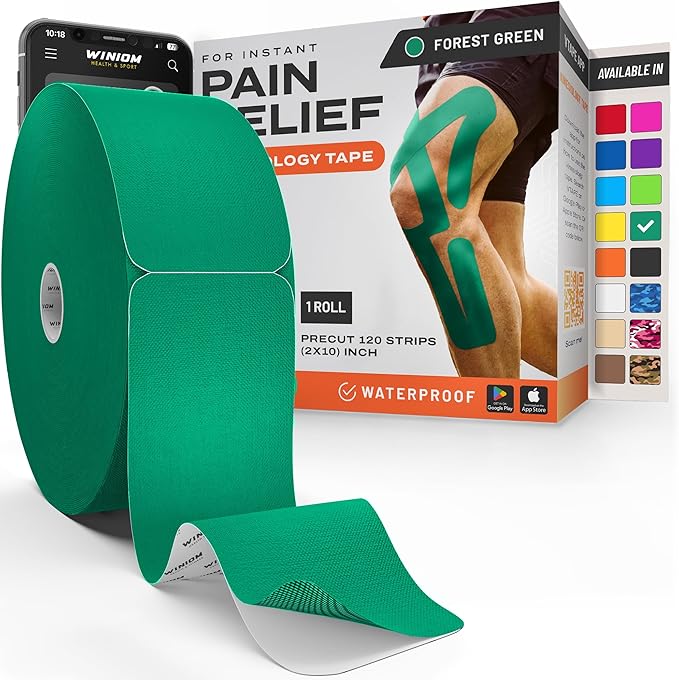 Kinesiology Tape-Incredible Support for Athletic Sports and Recovery + Free Taping Guide - Pre-Cut 2 inch 100 feet (Forest Green + Free Taping Guide, 1 Pack)
