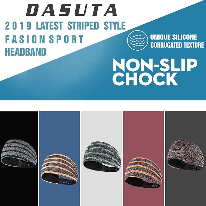 5 Pack Workout Headbands for Women, Non Slip Sport Sweatbands Yoga Wide Hairbands for Running Fitness Travel Elastic Moisture Wicking