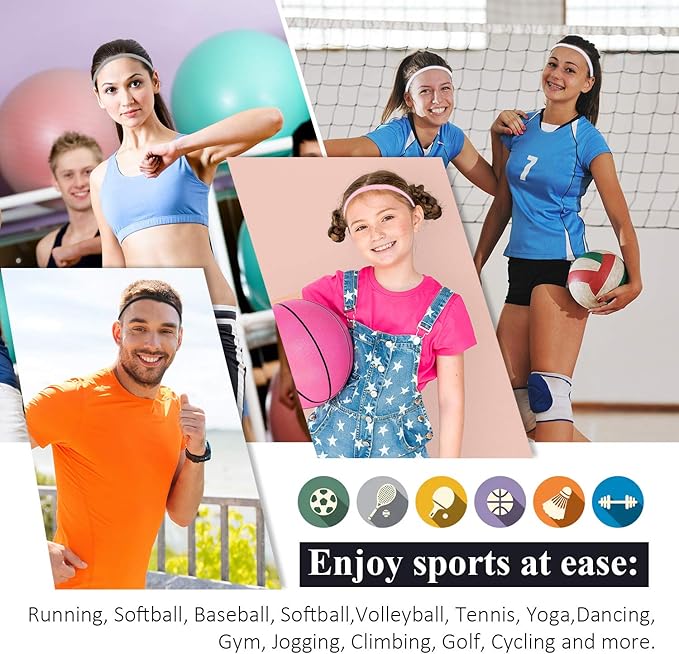 Sumind 4 Pieces Thick Non-Slip Elastic Sport Men Thin Headbands Football Hair Headbands for Women