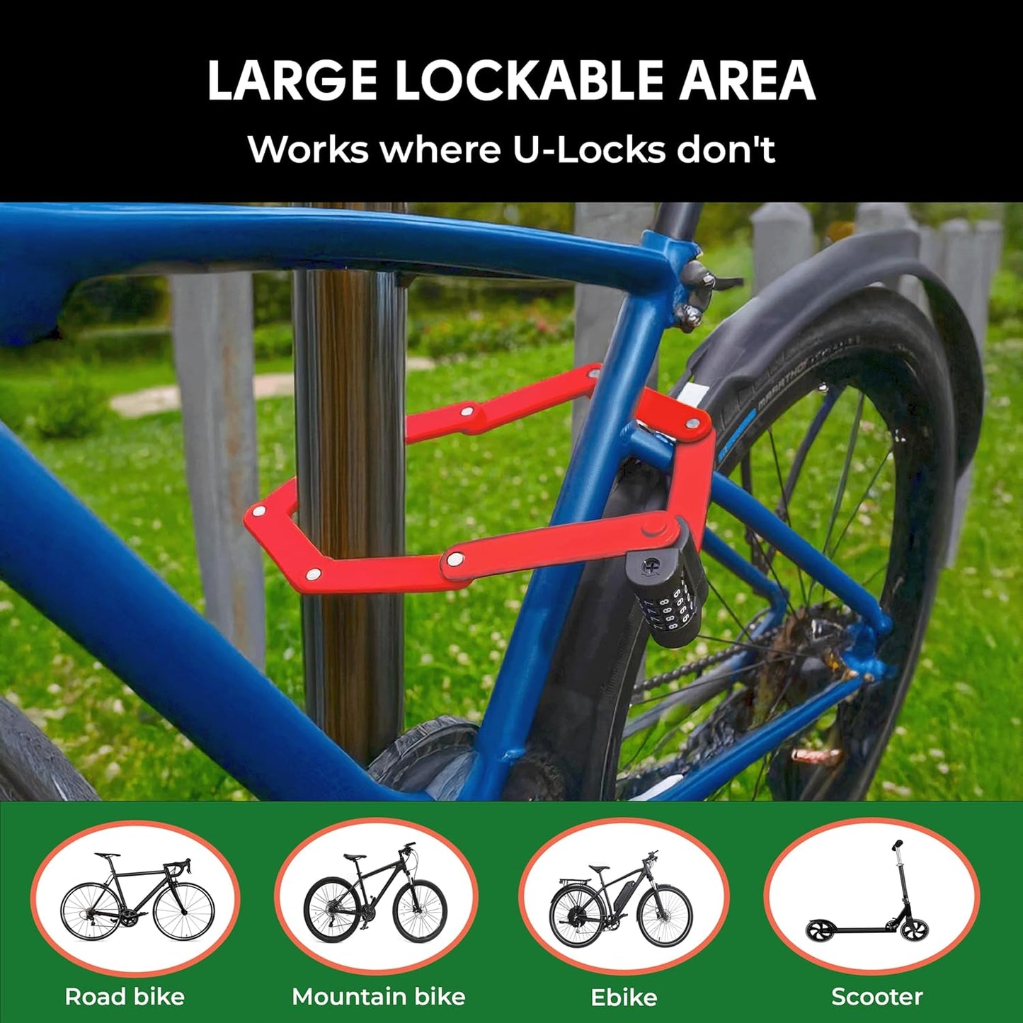 Foldable Combination Bike Lock | 4-Digit Anti-Theft, Heavy-Duty FortiCore™ Hardened Alloy Steel Bicycle Lock for E-Bikes, Scooters & Motorcycles | Compact, Portable & Secure