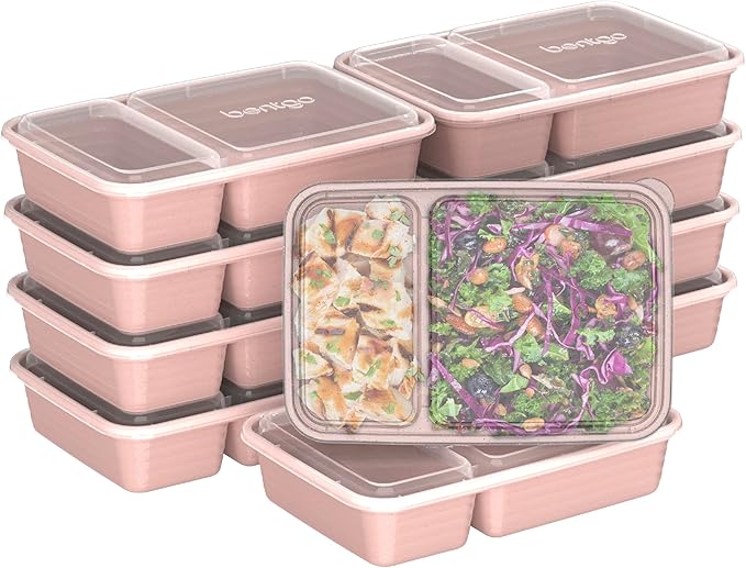 Bentgo 20-Piece Glitter Lightweight, Durable, Reusable BPA-Free 2-Compartment Containers - Microwave, Freezer, Dishwasher Safe (Glitter Garden Edition - Sweet Pea Glitter)