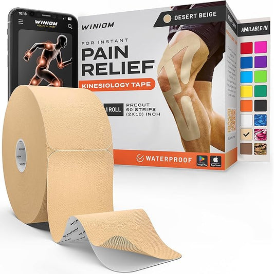Kinesiology Tape-Incredible Support for Athletic Sports and Recovery + Free Taping Guide - Pre-Cut 2 inch 50 feet (Desert Beige + Free Taping Guide, 1 Pack)