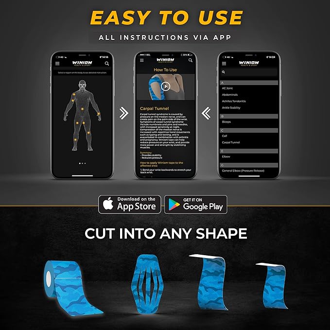 Kinesiology Tape-Incredible Support for Athletic Sports and Recovery + Free Taping Guide - Pre-Cut 2 inch 16.4 feet (Electric Blue Camo + Free Taping Guide, 1 Pack)