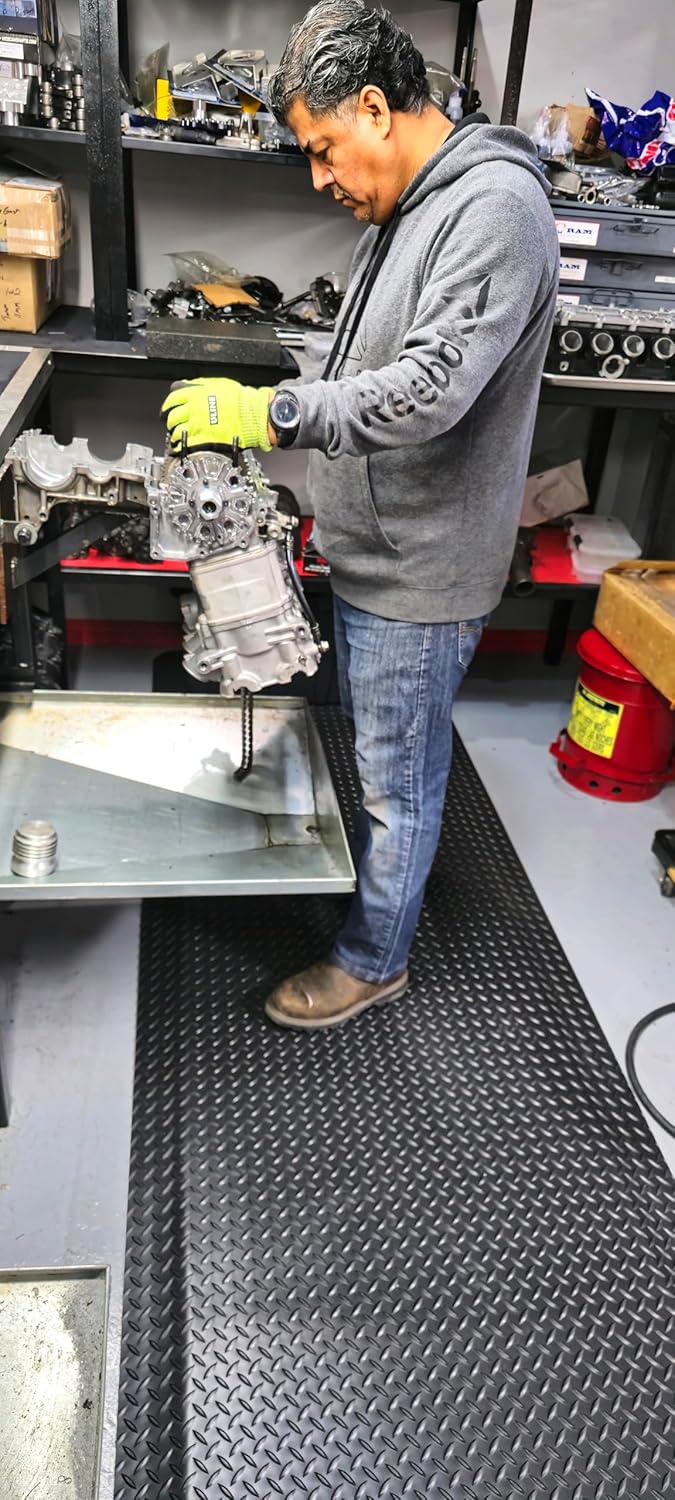 Rhino Mats, American Classic Diamond Anti-Fatigue Mats, Industrial Ergonomic Comfort Standing Mat for Work, Home, Garage, Office, Kitchen or Anywhere (Black 9/16" Thick, 3 FT. x 8 FT.)