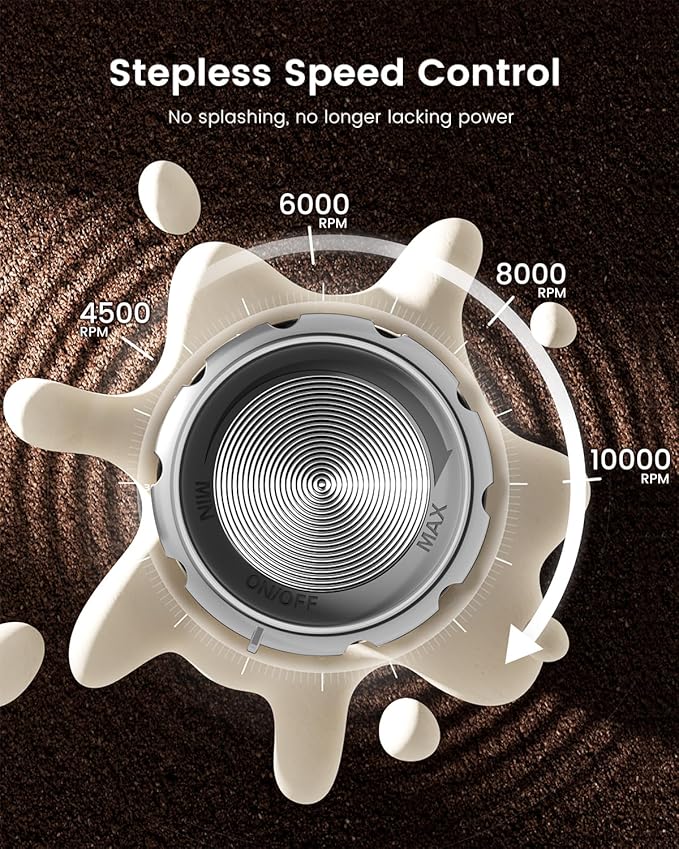 Maestri House Rechargeable Milk Frother with Stepless Speed Control, Handheld Electric Foam Maker Waterproof Drink Mixer Foamer with Stainless Steel Stand & Detachable Whisks for Lattes, Cappuccino