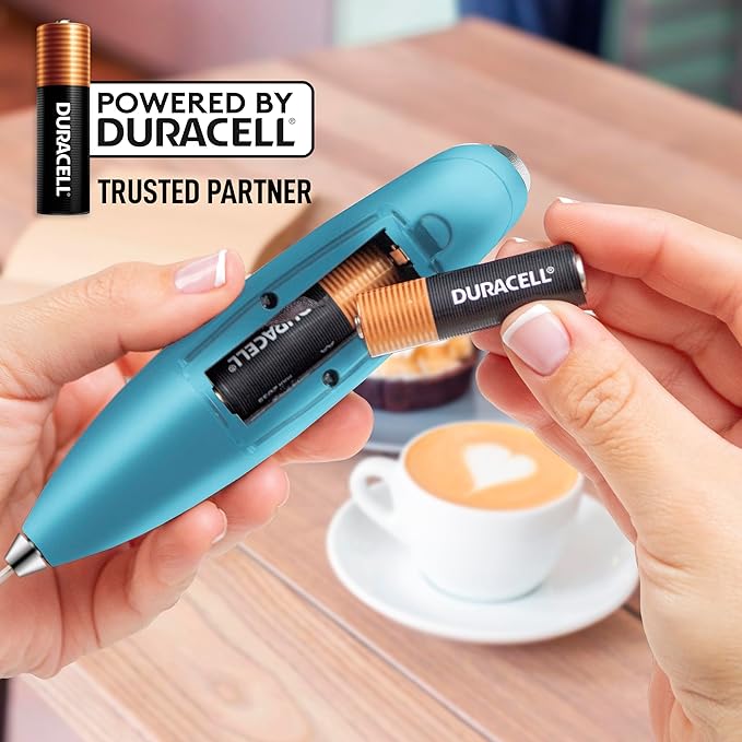 Zulay Powerful Milk Frother (4 Duracell Batteries Included) - Handheld Milk Frother Wand Drink Mixer for Coffee - Powerful Milk Foamer for Cappuccino, Frappe, Matcha & Creamer - Metallic Ice Blue