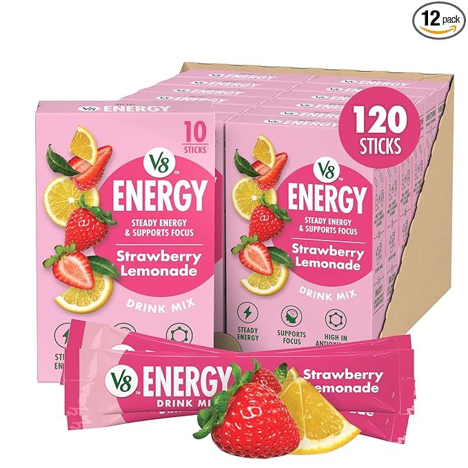 V8 Energy Strawberry Lemonade Energy Drink Powder, .10 oz Packet (120 Count)