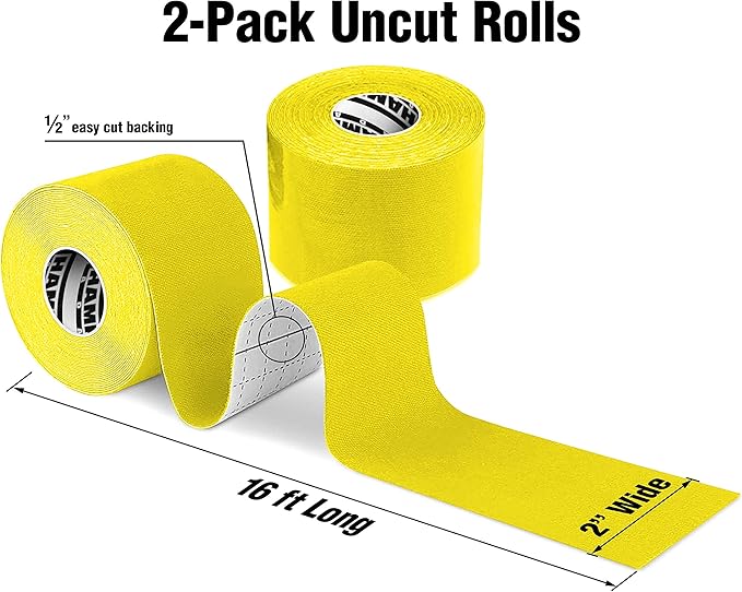 Hampton Adams | As Seen on Shark Tank | Elastic Kinesiology Tape (2-Pack) | Uncut Athletic Tape Supports & Protects Muscles Knees Shoulders & Plantar Fasciitis | Waterproof Hypoallergenic (Yellow)