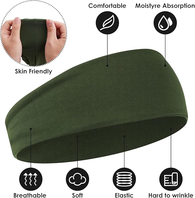 Workout Headbands for Men, 6 Pack Mens Running Headband Stretchy Sweatband Sports Headband