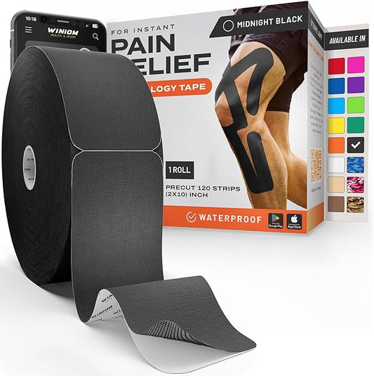 Kinesiology Tape-Incredible Support for Athletic Sports and Recovery + Free Taping Guide - Pre-Cut 2 inch 100 feet (Midnight Black + Free Taping Guide, 1 Pack)