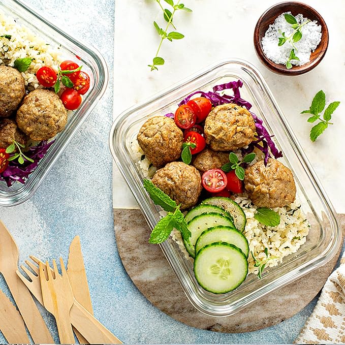 VERONES 10 Pack 22 OZ Glass Meal Prep Containers, Airtight Glass Lunch Containers Set,Glass Food Storage Containers with Lids,BPA Free, for Microwave, Oven, Freezer & Dishwasher Friendly,White