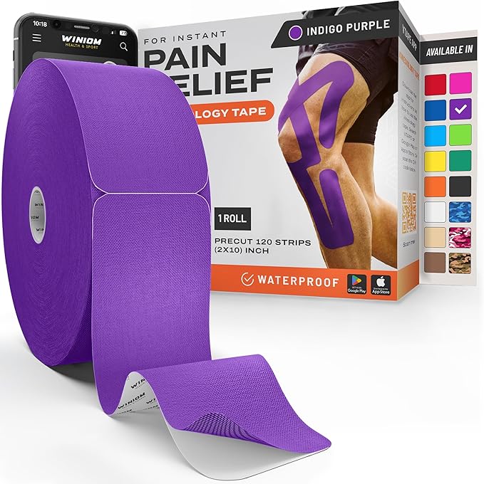 Kinesiology Tape-Incredible Support for Athletic Sports and Recovery + Free Taping Guide - Pre-Cut 2 inch 100 feet (Indigo Purple + Free Taping Guide, 1 Pack)