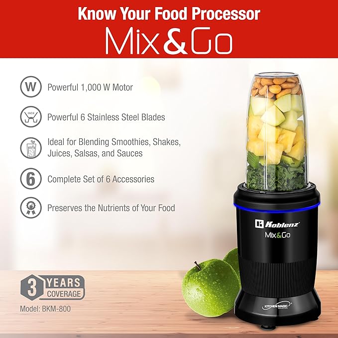 Koblenz Mix & Go Portable Blender, Personal Size Blender for Shakes and Smoothies, Fruit Smoothie Blender, Milkshake – Juicer Mini Blender Koblenz Mix&Go Portable Blender, Personal Size Blender