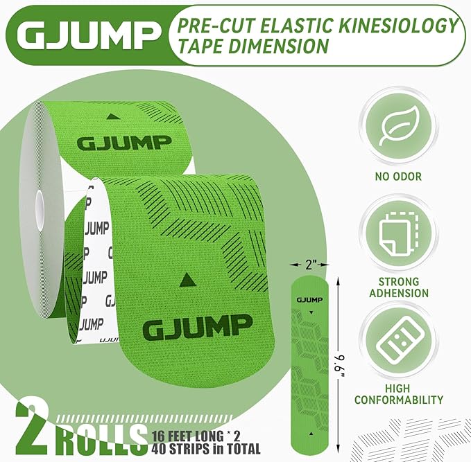 Kinesiology Tape, Original Cotton Elastic Athletic Tape for Muscle Strain Relief & Joint Support, 40 Count Precut Strips 2 Rolls, Waterproof & Breathable Sports Tape for Support and Recovery