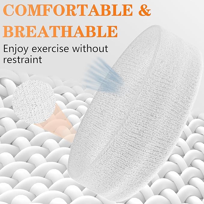 4 Pack Sweatbands Sports Headband for Men and Women, Moisture Wicking Athletic Workout Headband for Running, Tennis, Basketball, Yoga, Gym Stretchy Unisex Sweatband