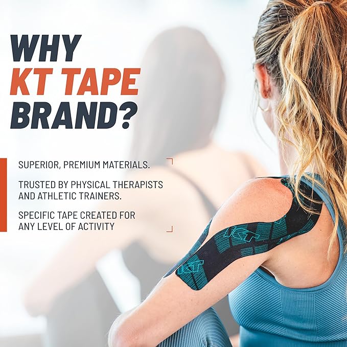 KT Tape, Pro Ice, Menthol Infused Kinesiology Tape, 20 Count, 10" Precut Strips, Black