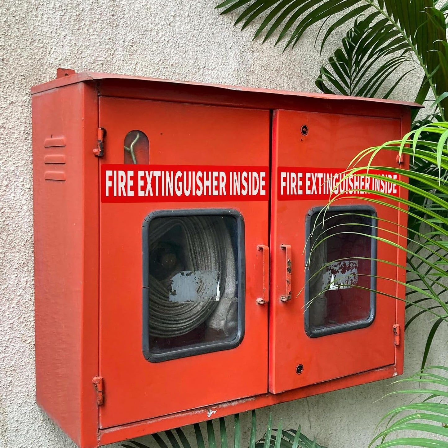 Madrigal Fire Extinguisher Inside Sticker Sign,8Pack 12x2.5" Self-Adhesive Vinyl, Weatherproof & UV Protected for Cars, Trailers, Rv's, Trucks and Vehicles, Red on White