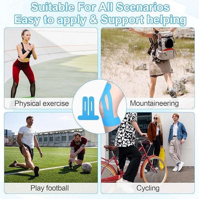 Kinesiology Tape for Knees,20 Count Kinesiology Tape Precut,Original Cotton Elastic Athletic Strips Knee Tapes for Muscle & Joint Support,Waterproof and Breathable,Sport Knee Support Patch Stickers