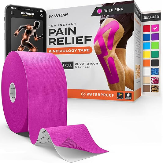 Kinesiology Tape-Incredible Support for Athletic Sports and Recovery + Free Taping Guide-Uncut 2 inch 50 feet Roll (Wild Pink + Free Taping Guide, Pack of 1)