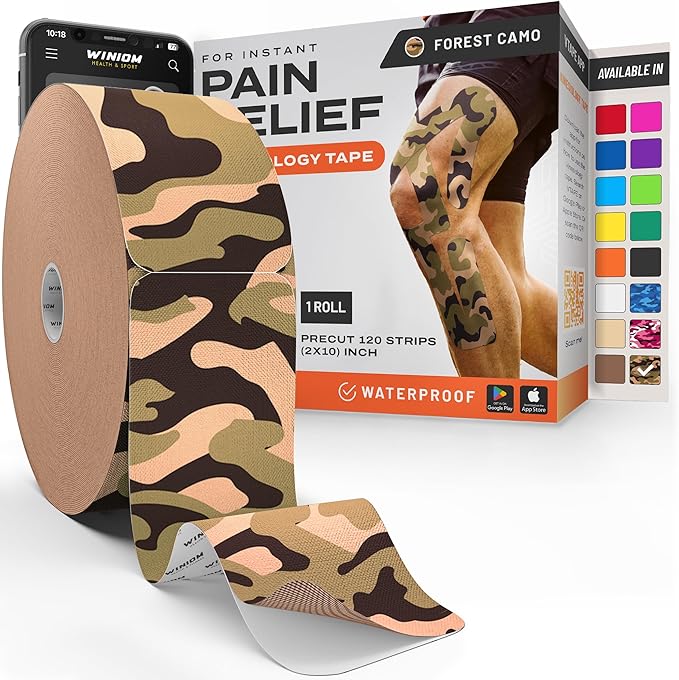 Kinesiology Tape-Incredible Support for Athletic Sports and Recovery + Free Taping Guide - Pre-Cut 2 inch 100 feet (Forest Camo + Free Taping Guide, 1 Pack)