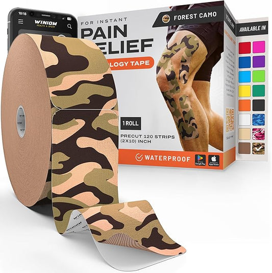 Kinesiology Tape-Incredible Support for Athletic Sports and Recovery + Free Taping Guide - Pre-Cut 2 inch 100 feet (Forest Camo + Free Taping Guide, 1 Pack)