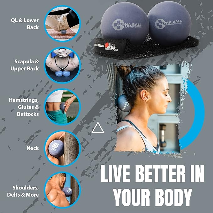 Tune Up Fitness – Alpha Twin Set in Tote | Larger Sized Yoga Massage Therapy Balls | Trigger Point Ball, Myofascial Release and Pain Relief for Upper & Lower Back, IT Band, QL, Hamstrings, Glutes