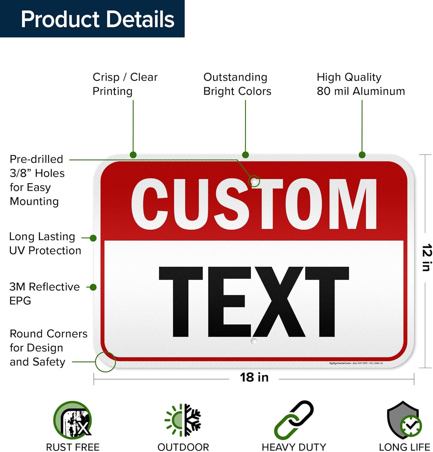 Custom Sign, Custom Sign for Business, Indoor/Outdoor use. 12x18 Inches, 3M EGP Reflective, Rust Free .063 Aluminum, Fade Resistant, Made in USA by My Sign Center (Header)