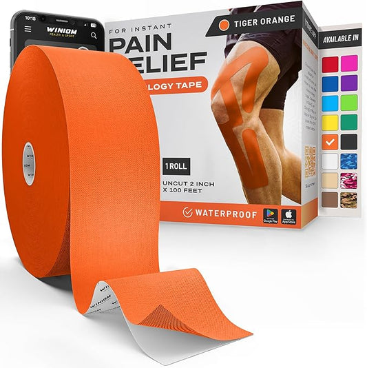 Kinesiology Tape-Incredible Support for Athletic Sports and Recovery + Free Taping Guide-Uncut 2 inch 100 feet Roll (Tiger Orange + Free Taping Guide, Pack of 1)