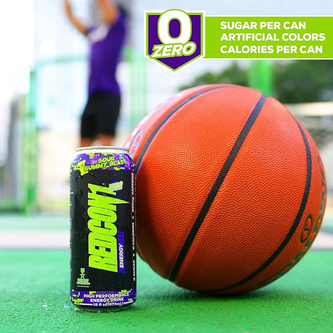 REDCON1 Energy High Performance Drink, Sour Gummy Blast - Zero Sugar Energy Drink with Alpha GPC Nootropic - 200mg Natural Caffeine from Green Coffee Beans - Vitamin B6, B12 & B5 to Boost Mood (12 ct)