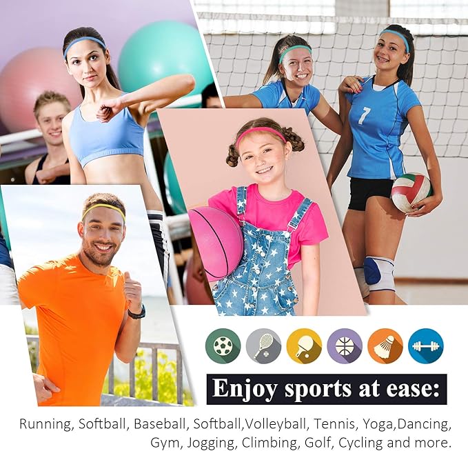 Sumind 4 Pieces Thick Non-Slip Elastic Sport Men Thin Headbands Football Hair Headbands for Women