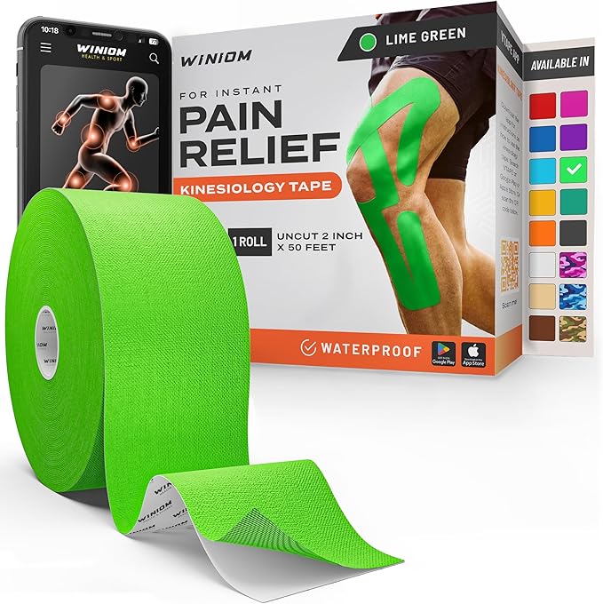 Kinesiology Tape-Incredible Support for Athletic Sports and Recovery + Free Taping Guide-Uncut 2 inch 50 feet Roll (Lime Green + Free Taping Guide, Pack of 1)