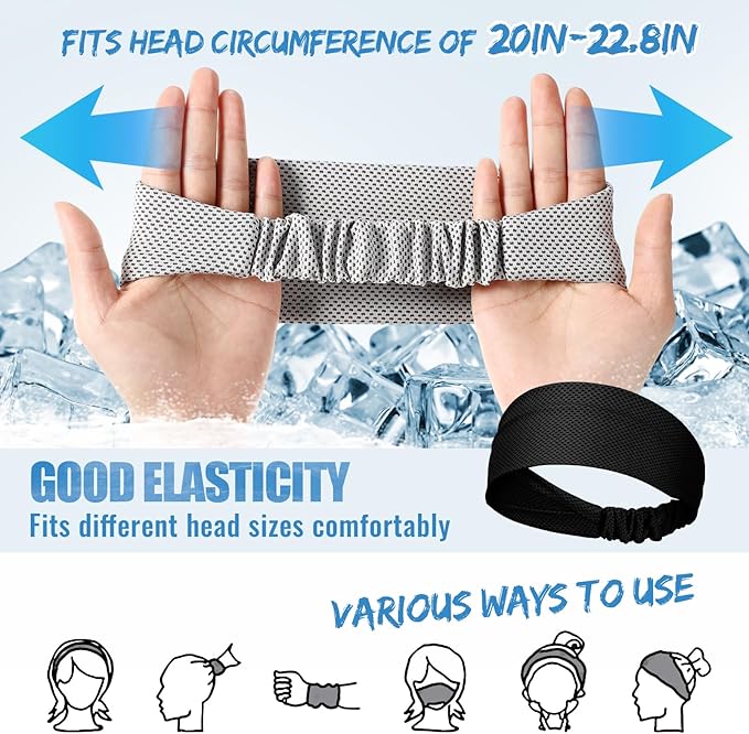 Coume 4 Pcs Cooling Headbands for Women Men Sweat Absorbing Headbands Stretchy Sports Hair Bands for Running, Yoga, Golf, Camping, Biking, Tennis