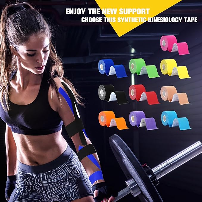 Pro Synthetic Kinesiology Tape 1 Roll, Athletic Sports Tape for Muscle Joint Support, Pain Relief for Knee Elbow Wrist Ankle Plantar Fasciitis, 2 in x 16.4 Ft, Light Blue