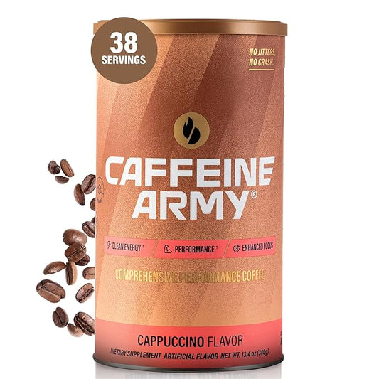 CAFFEINE ARMY Cappuccino | Comprehensive Functional Coffee with MCTs, CoQ10, Collagen and Adaptogens: Clean Energy + Supports Daily Attention, No Jitters or Crash (13.4 oz 38 Servings)
