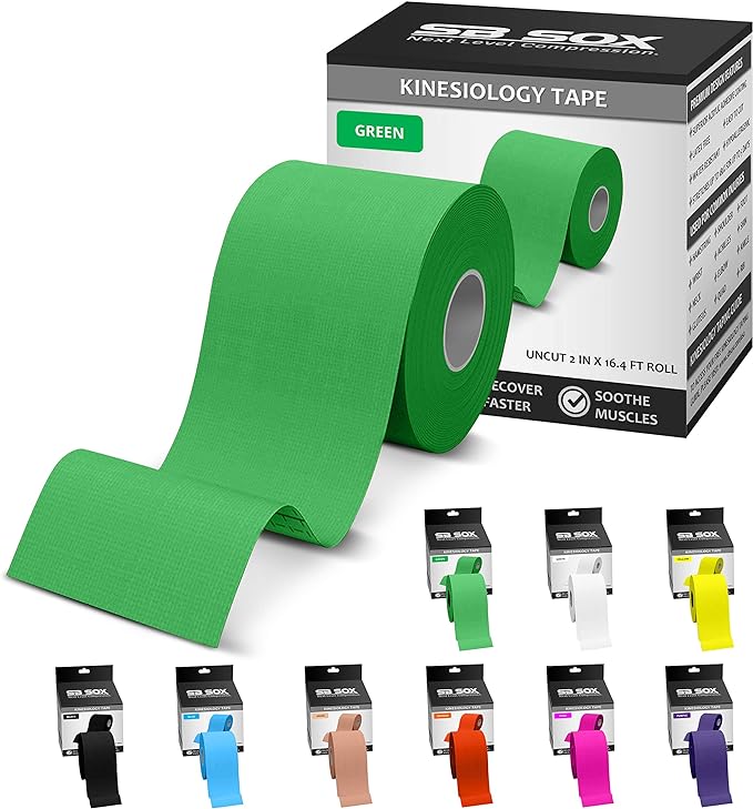 SB SOX Original Cotton Kinesiology Tape Roll – Best Latex Free Athletic Tape for Muscles/Joints – Waterproof, Stretchy, and Gentle on Skin (16ft)