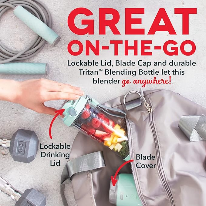 Dash 16 oz Personal USB Bottle Blender with Travel Lid and Charging Cord, Single-Serve Smoothie and Juice Maker, Aqua