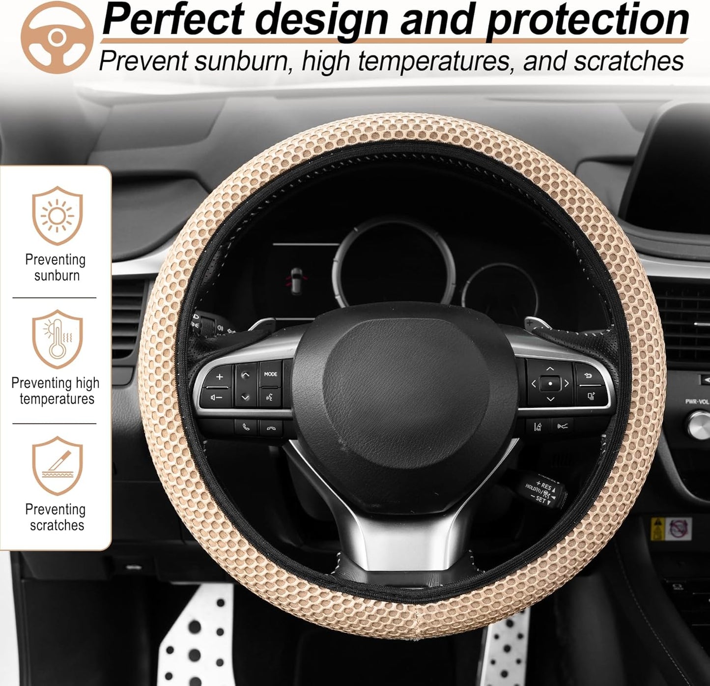 alpmosn Elastic Stretch Steering Wheel Cover, Breathable Microfiber Ice Silk, Anti-Slip, Odorless, Easy Carry, Universal Interior Accessories Steering Wheel Cover for Women & Men(Beige)