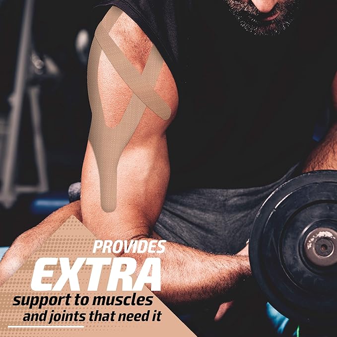 Physix Gear Cotton Kinesiology Tape Roll 16ft, Latex-Free Athletic Tape for Muscles/Joints, Waterproof Kinesiolgy, Stretchy Kinesiologytape, Gentle on Skin Kiniseaology Tape, Kinesology Tape