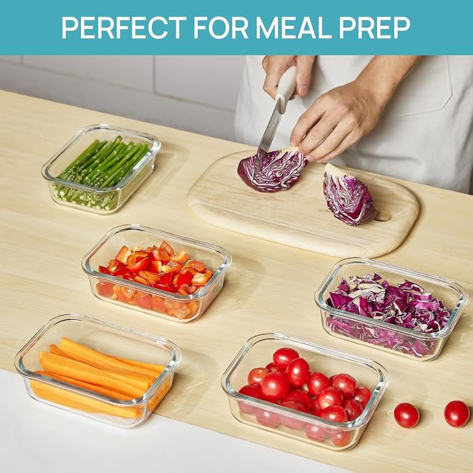 Vtopmart 10-Pack 22oz Glass Storage Containers with Snap Airtight Lids, Safe for Microwave, Oven, Freezer, and Dishwasher