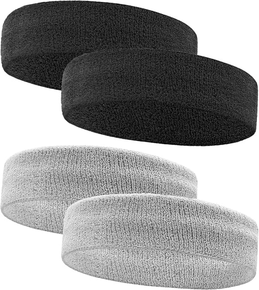 4 Pack Sweatbands Sports Headband for Men and Women, Moisture Wicking Athletic Workout Headband for Running, Tennis, Basketball, Yoga, Gym Stretchy Unisex Sweatband