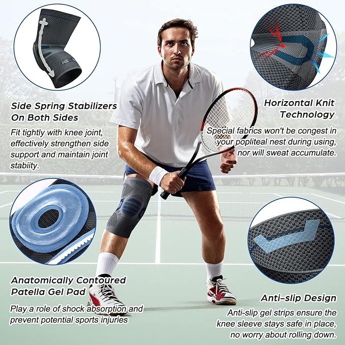 NEENCA Professional Knee Brace for Pain Relief, Medical Knee Compression Sleeve, Knee Support with Horizontal Knit Tech for Meniscus Tear, ACL, Arthritis, Joint Pain, Runner, Workout- FSA/HSA APPROVED