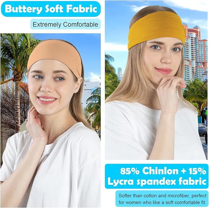 RITOPER Wide Headbands for Women Non Slip, Workout Yoga Running Womens Headband Boho Hair Bands for Women's Hair, Thick Sweat Head Bands Solid Head Wraps Bandana