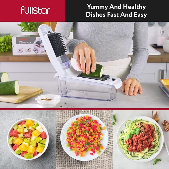 Fullstar The Original Pro Chopper - Vegetable Chopper and Spiralizer, Food Chopper with Container, Fruit Slicer, Kitchen Gadgets & Accessories, Home Essentials (2 in 1, White)