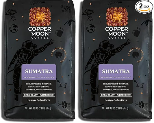 Copper Moon Dark Roast Whole Bean Coffee, Sumatra Blend, 2 Lb (Pack of 2)