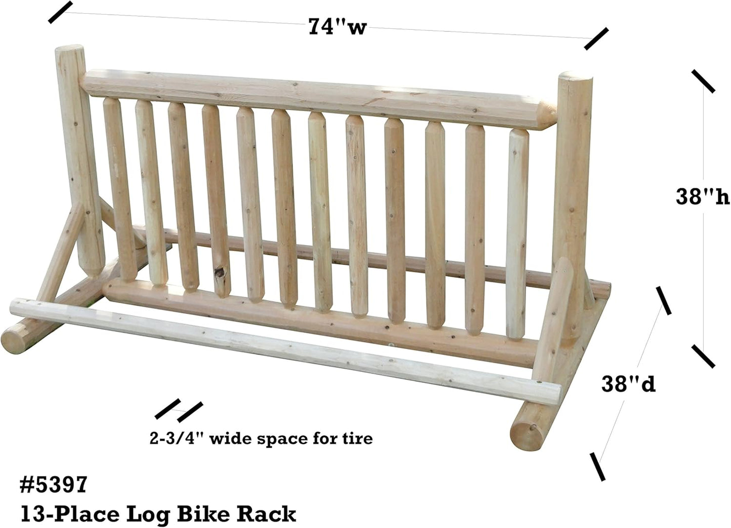 13-Place Bike Log Rack, Outdoor Bike Stand, Freestanding Commercial Bicycle Storage Racks, Standing Rack for Bikes, Bicycle Parking Floor Stand, Ebike Racks, Fat Tire Bikes for Men - Unfinished