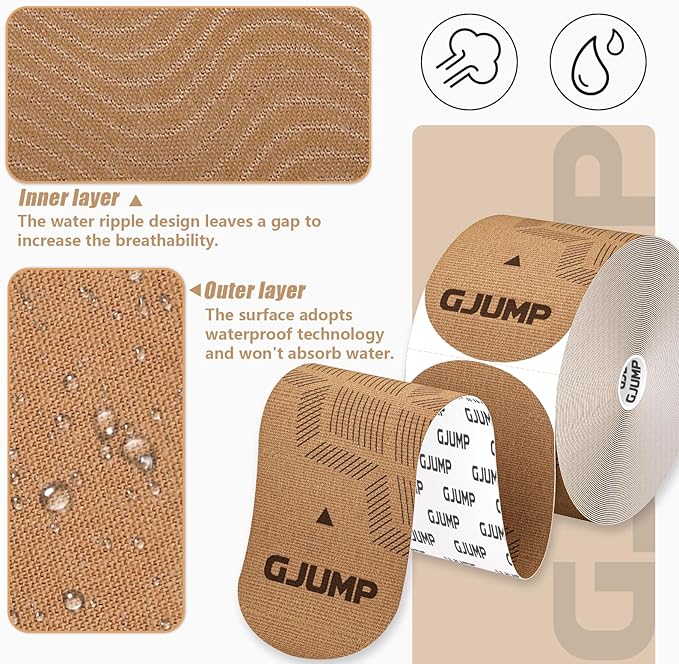 Kinesiology Tape, Original Cotton Elastic Athletic Tape for Muscle Strain Relief & Joint Support, 40 Count Precut Strips 2 Rolls, Waterproof & Breathable Sports Tape for Support and Recovery