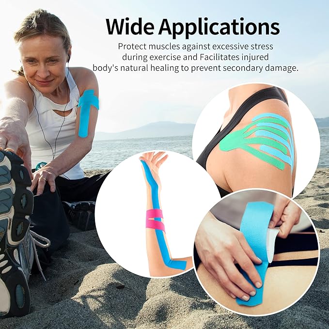 Bulk Kinesiology Tape for Knee, Shoulder, Elbow and More, Perfect K Tape Roll Uncut for Sports, Recovery and Physio Therapy, 2 Pack Black