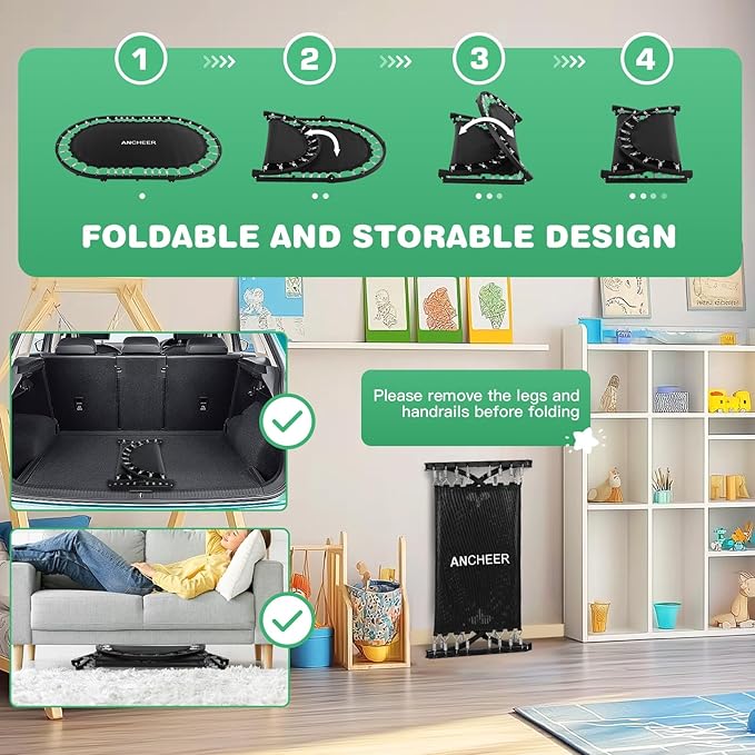 ANCHEER 56" Double Mini Trampoline for Kids, Mini Rebounder with 5-Level Adjustable Handle, Parent-Child Trampoline for Kids, Max Load 220lbs, Fun for Indoor/Outdoor