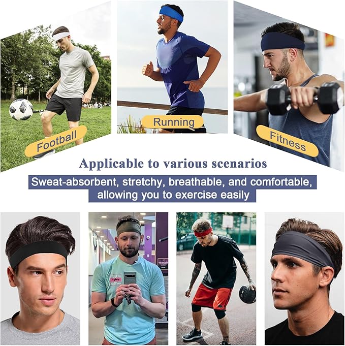 Sports Headbands for Men,Mens Running Headband Moisture Wicking Workout Headband,Running,Cycling,Basketball,Yoga,Football,Unisex